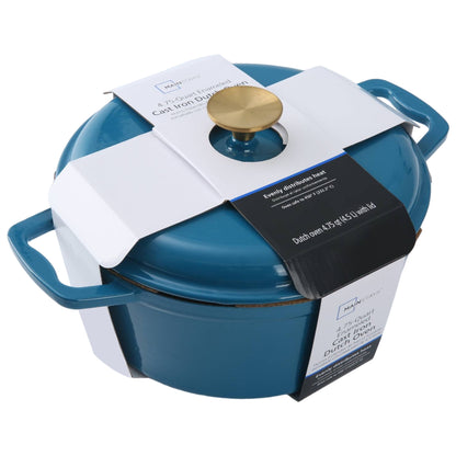 4.75 Qt Oven-Safe Blue Cast Iron Dutch Oven with Ceramic Enamel Finish