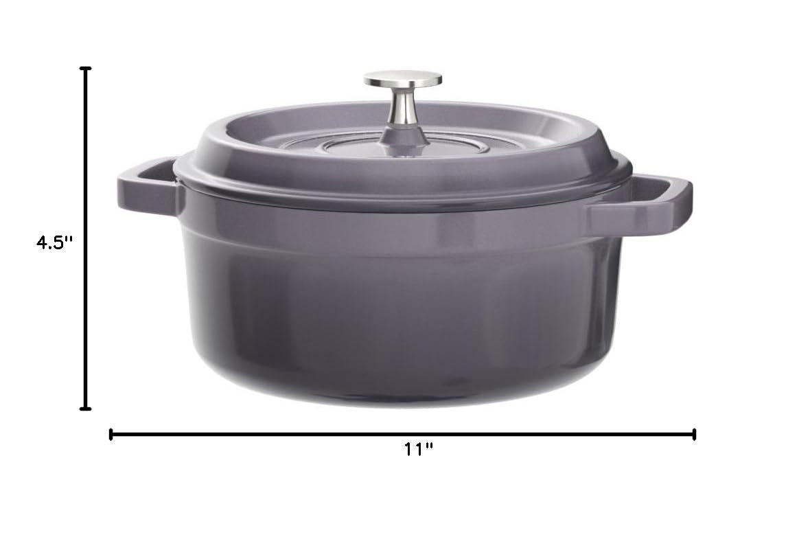 Enamel Coated Non-Stick Cast Iron Dutch Oven with Lid - 1.5 Quart, Ideal for Bread Baking on Gas or Electric Ovens, Serves 1-2 People (Purple)