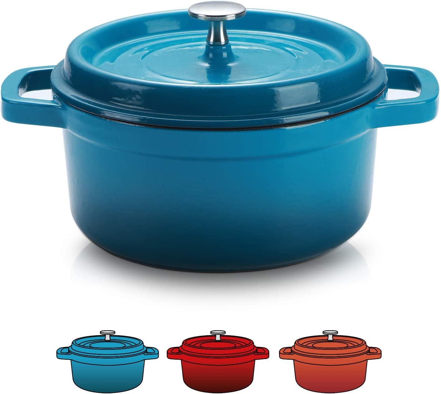 Enameled Cast Iron Dutch Oven with Lid for Non-Stick Bread Baking, 6 Quart, Peacock Blue, Compatible with Gas and Electric Ovens