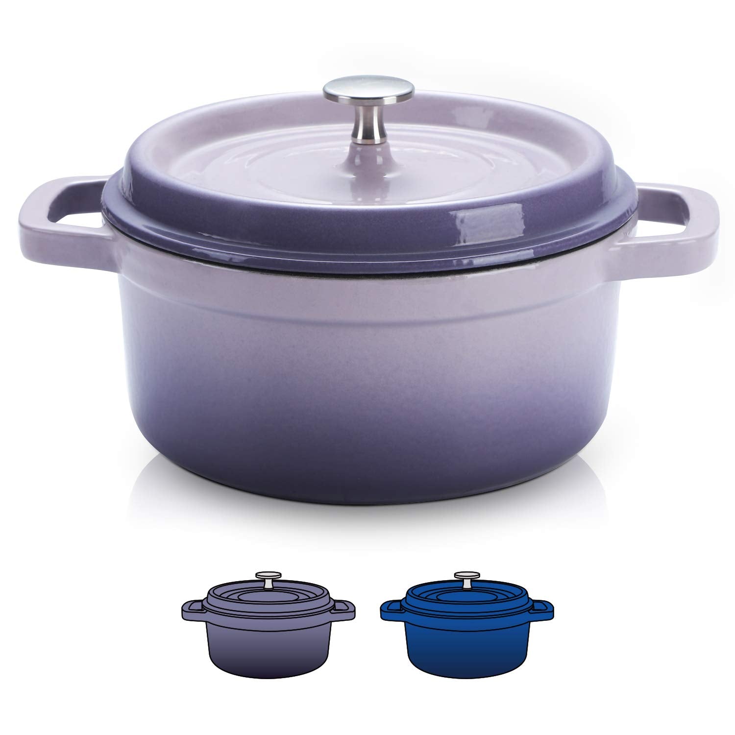 Enamel Coated Non-Stick Cast Iron Dutch Oven with Lid - 1.5 Quart, Ideal for Bread Baking on Gas or Electric Ovens, Serves 1-2 People (Purple)