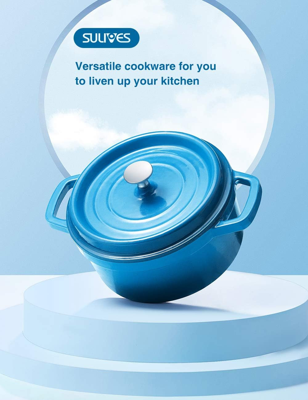 Enameled Cast Iron Dutch Oven with Lid for Non-Stick Bread Baking, 6 Quart, Peacock Blue, Compatible with Gas and Electric Ovens