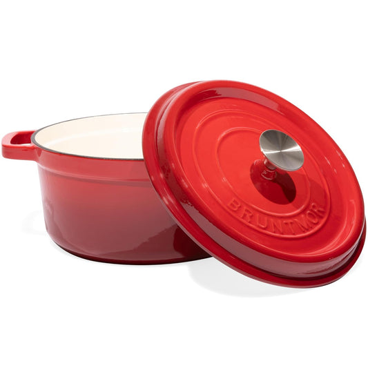 Pre-Seasoned Enameled Cast Iron Dutch Oven with Lid and Handle - 5.2 Quart Heavy-Duty Casserole Dish for Versatile Cooking, Baking, and Braising - Oven Safe and Durable Round Pot - Red