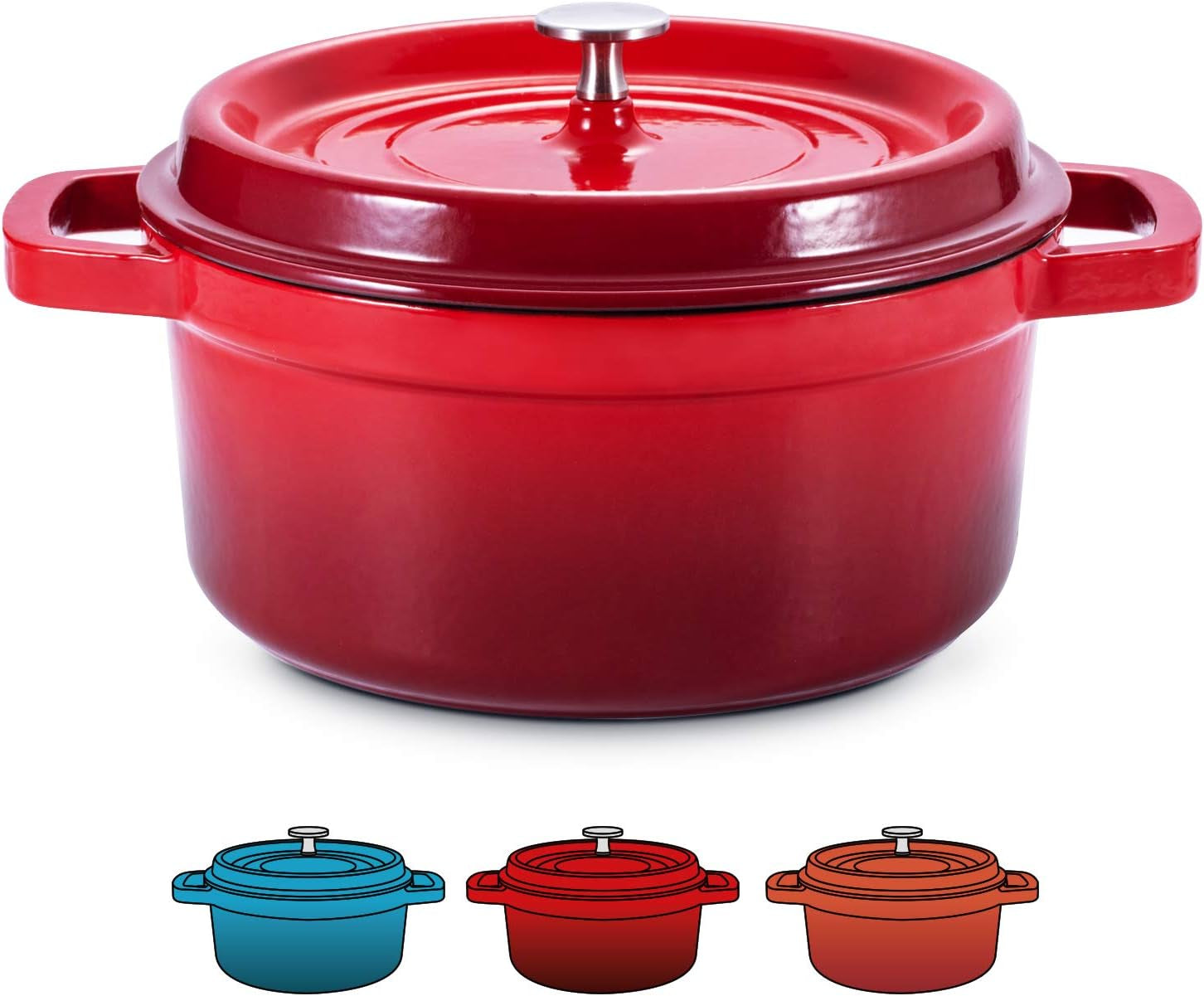 Enameled Cast Iron Dutch Oven Non-Stick Bread Baking Pot with Lid Suitable for Bread Baking Use on Gas Electric Oven 6 Quart, Red