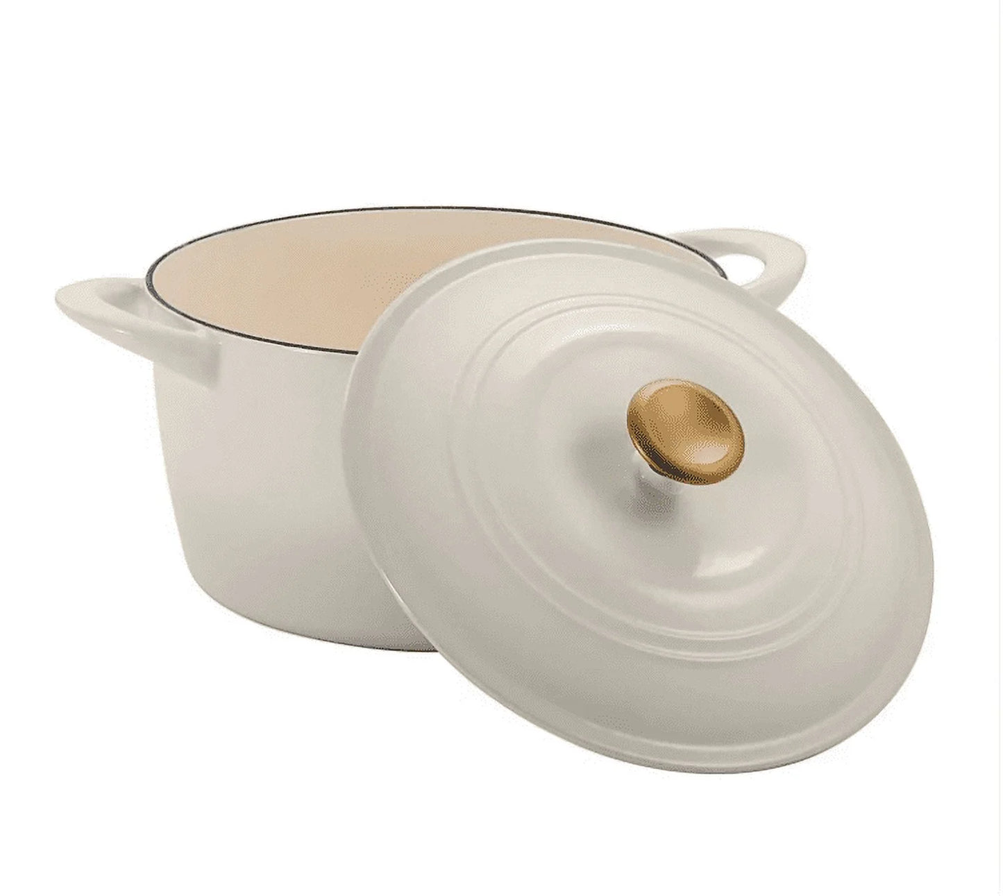 7-Quart Enameled Cast Iron Round Dutch Oven with Latte Finish and Gold Knob