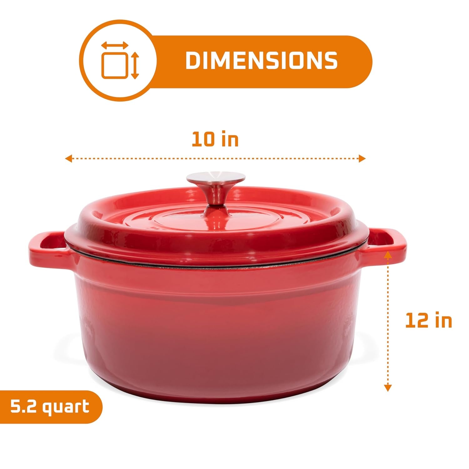 Pre-Seasoned Enameled Cast Iron Dutch Oven with Lid and Handle - 5.2 Quart Heavy-Duty Casserole Dish for Versatile Cooking, Baking, and Braising - Oven Safe and Durable Round Pot - Red