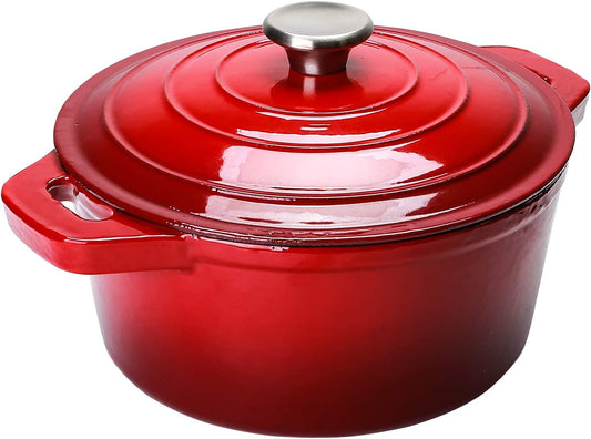 5.5 Quart Enameled Cast Iron Dutch Oven with Lid and Dual Handles - Red