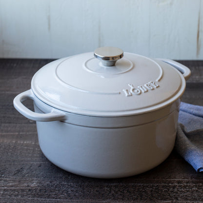 Cast Iron 5.5Qt Oyster White Enameled Dutch Oven