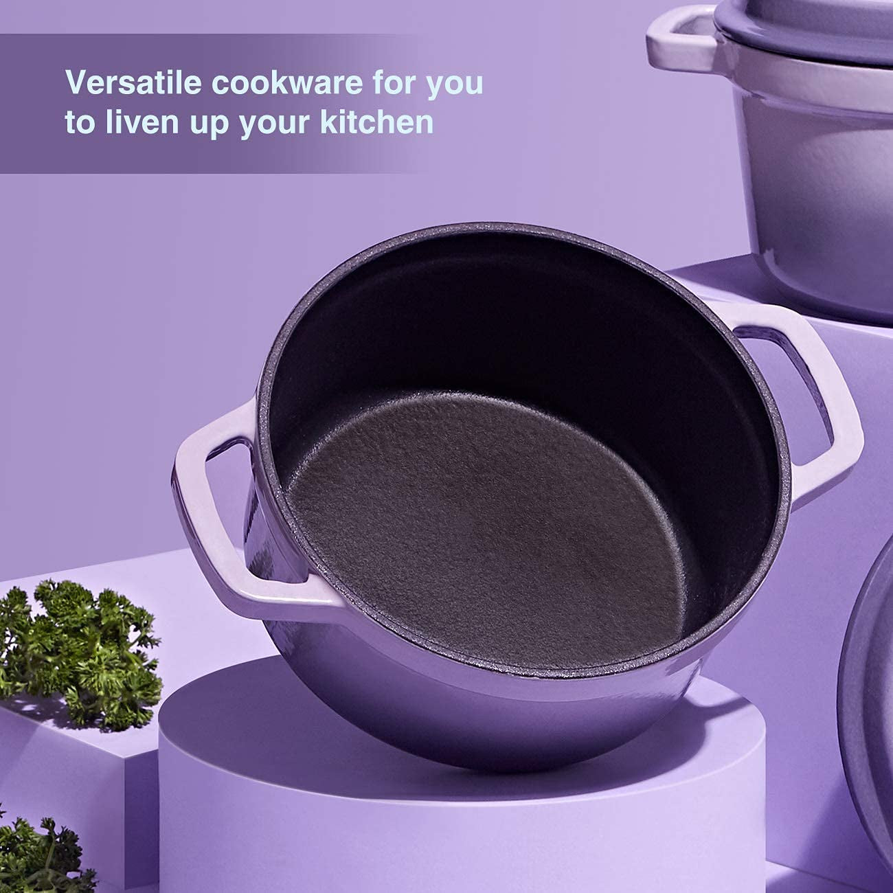 Enamel Coated Non-Stick Cast Iron Dutch Oven with Lid - 1.5 Quart, Ideal for Bread Baking on Gas or Electric Ovens, Serves 1-2 People (Purple)