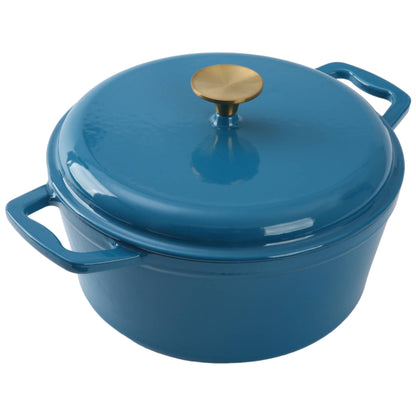 4.75 Qt Oven-Safe Blue Cast Iron Dutch Oven with Ceramic Enamel Finish