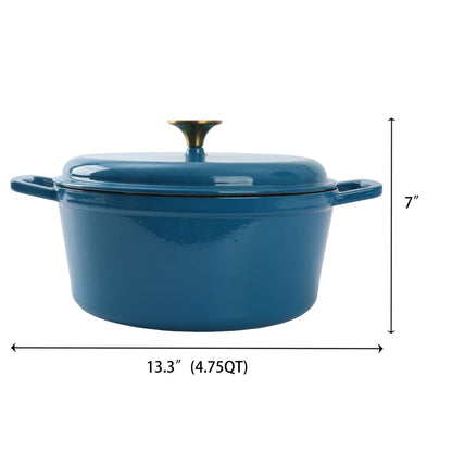 4.75 Qt Oven-Safe Blue Cast Iron Dutch Oven with Ceramic Enamel Finish