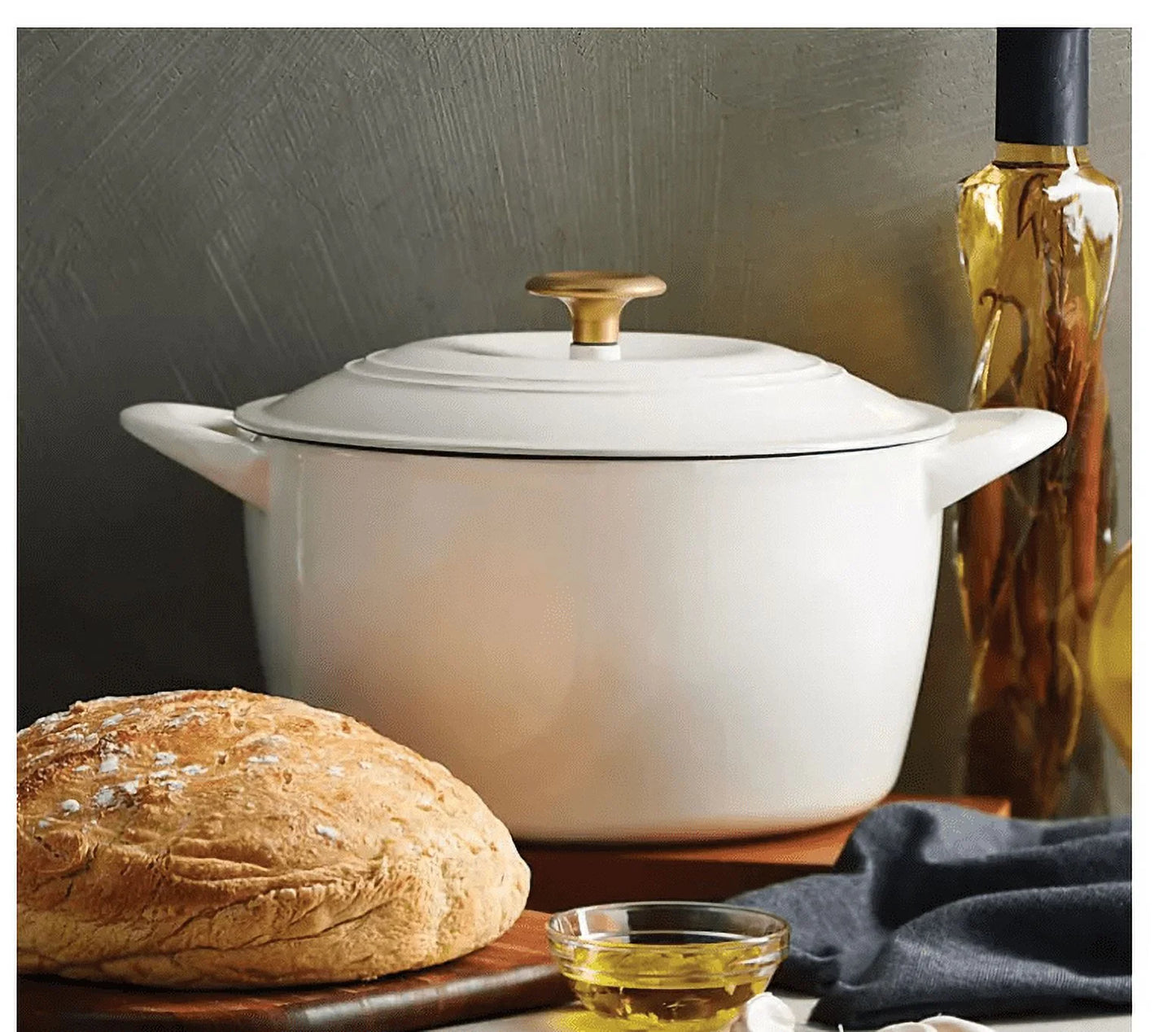 7-Quart Enameled Cast Iron Round Dutch Oven with Latte Finish and Gold Knob