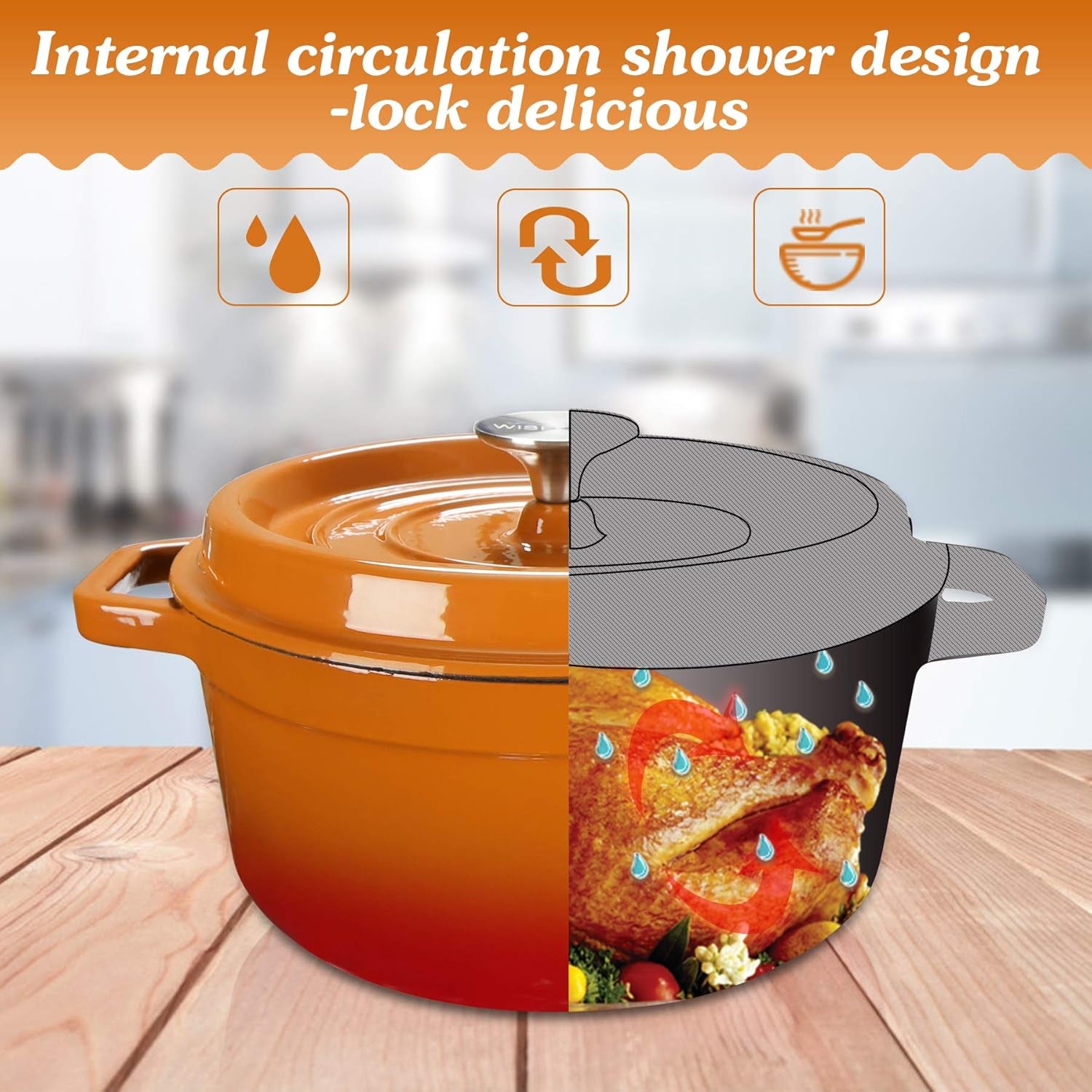 Enameled Cast Iron Dutch Oven Bread Baking Pot with Lid (4QT, Orange)