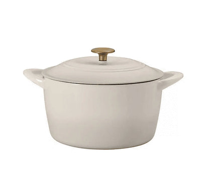 7-Quart Enameled Cast Iron Round Dutch Oven with Latte Finish and Gold Knob