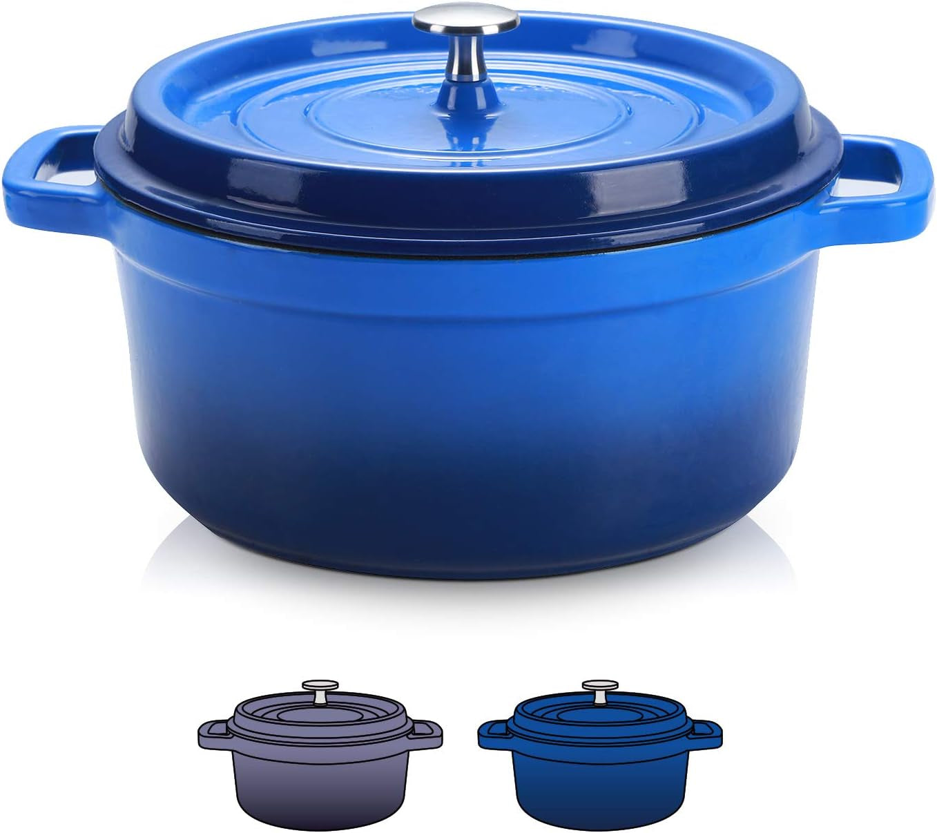 Enamel-Coated Non-Stick Cast Iron Dutch Oven with Lid, 3 Quart Capacity, Ideal for Bread Baking, Compatible with Gas and Electric Ovens, Dark Blue